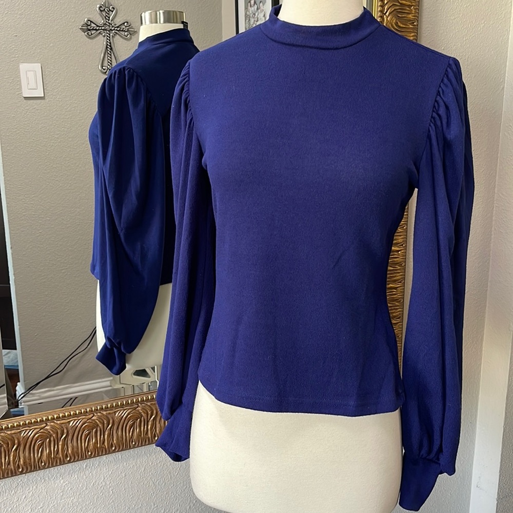 SHEIN Navy Blue Bishop Sleeve Sweater